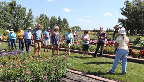 People on a tour of NDSU Demonstration Gardens