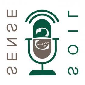 the icon for the 土壤 Sense podcast features the a green and gray graphic depicting a microphone with a vine forming the letter "S" in it's center.